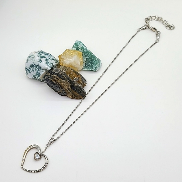 Brighton Retired "GLITTER HEART" Brushed Silver Heart Pend w Heart Center! - Picture 8 of 11